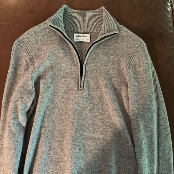 Gray Calvin Klein Zip Up Turtleneck Sweater - Picture 2 of 3